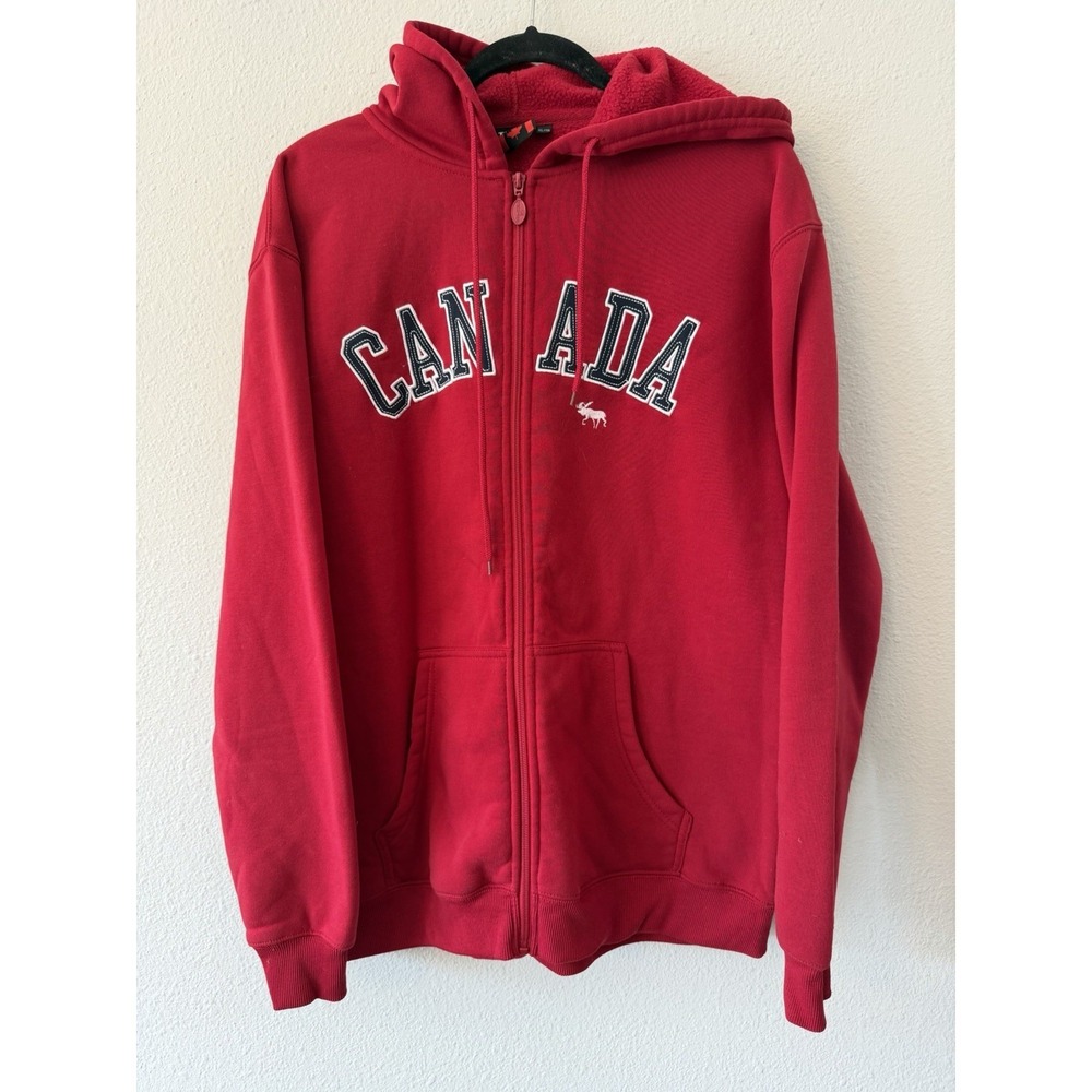 Canada Teepee Fleece Hooded Sweatshirt Size XL Red Full Zip‎ Cozy